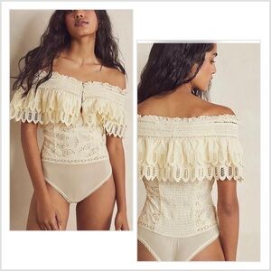 Intimately Free People Oh Cherie Off The Shoulder Bodysuit Buttercream Sz S